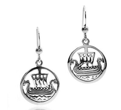 Viking Ship Drop Earrings Sterling Silver 925 Hallmarked Drops
