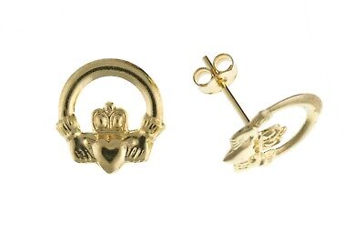 9ct Claddagh Stud Earrings Solid Yellow Gold Studs British Made