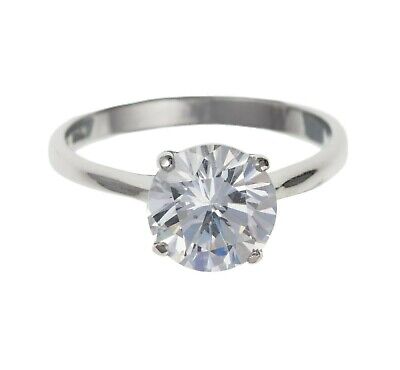 White Gold Solitaire Ring 2 Carat White Topaz Engagement Hallmark British Made