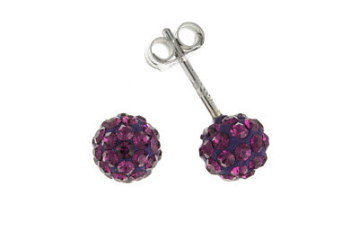 Sterling Silver Crystal Earrings Amethyst Stud British Made 925 Hallmark