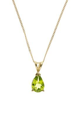 Yellow Gold Peridot Pendant Pear Solitaire Hallmarked 18" Chain British Made