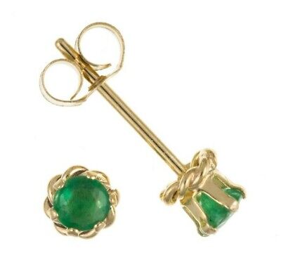 9ct Gold Emerald Earrings Yellow Gold 3mm Solitaire Stud May Birthstone Hallmark
