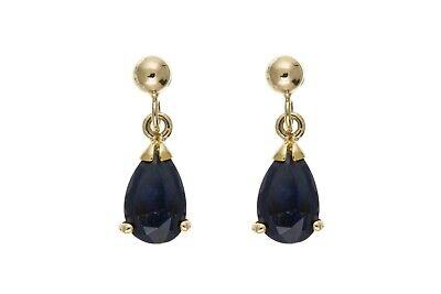 9ct Yellow Gold Sapphire Drop Earrings Pear Drops Hallmark September Birthstone