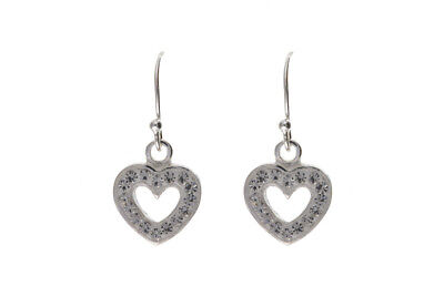Silver Heart Crystal Earrings Austrian Crystals Drop Drops 925 Hallmark