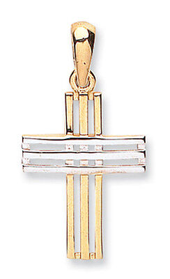 Two Colour Gold Cross Pendant 9 Carat Yellow and White Gold Hallmarked British