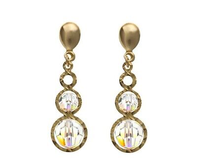 9ct Yellow Gold Crystal Twist Drop Earrings Hallmarked Drops