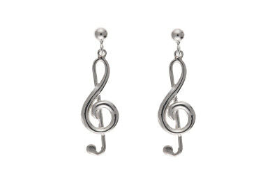 Silver Treble Clef Earrings Drop Drops 925 Hallmark