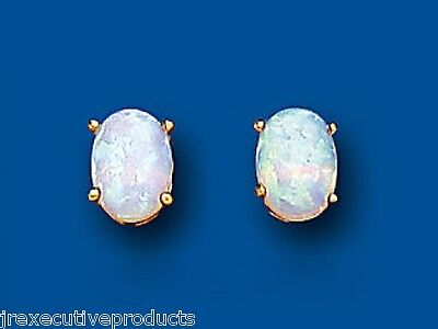 9ct Gold Opal Solitaire Earrings Oval Studs Yellow Gold October Birthstone