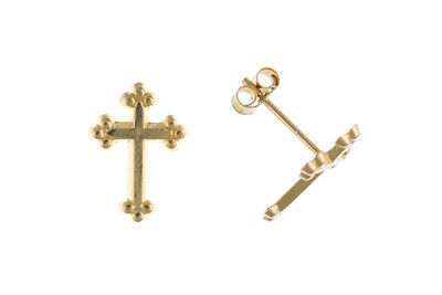 Yellow Gold Cross Earrings Stud Club Crosses Studs