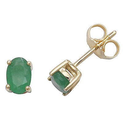 Emerald Pendant and Earrings Set Oval Solitaire 9ct Yellow Gold Hallmarked