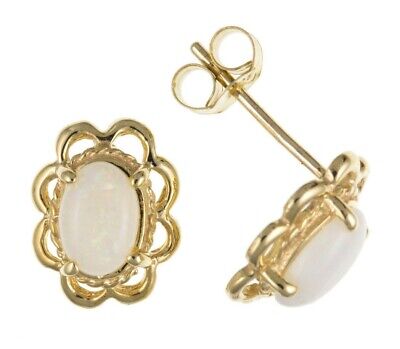 9ct Gold Opal Solitaire Earrings Yellow Gold Studs October Birthstone Hallmark
