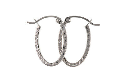 White Gold Hoop Earrings Creole Oval Hoops 13 x 18mm Hallmarked