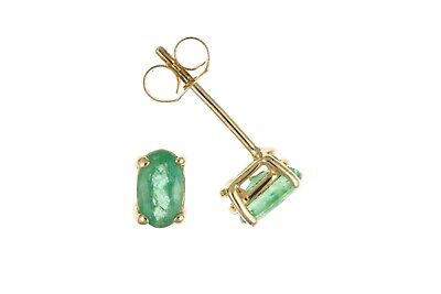 9ct Gold Emerald Earrings Oval Soliitaire Stud May Birthstone Hallmarked