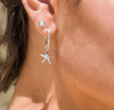 Ocean Starfish Hoop Earrings Solid Sterling Silver 925 Hallmarked Hoops
