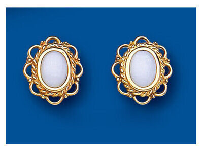 9ct Gold Opal Stud Earrings Oval Studs October Birthstone Hallmarked
