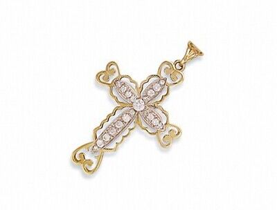 Large 9ct Yellow Gold Ornate Cross Gemstone Fully Hallmarked