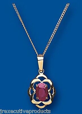 Yellow Gold Ruby Pendant Celtic Necklace Hallmarked 18" Chain British Made