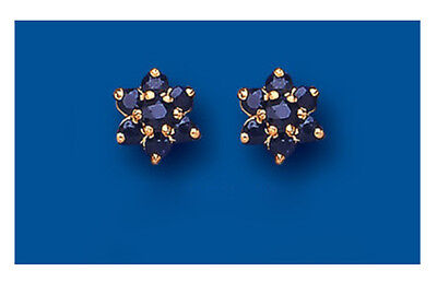 Gold Sapphire Pendant Earrings Set Cluster Solid Yellow Gold Hallmarked