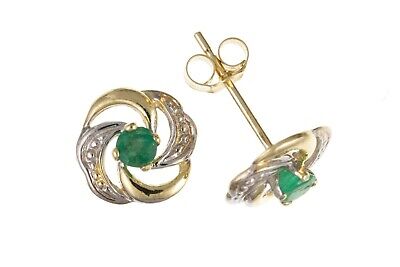 9ct Gold Emerald Earrings Stud Yellow Gold May Birthstone Hallmarked