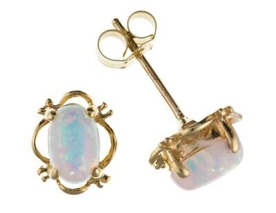 9ct Gold Opal Solitaire Earrings Yellow Gold Oval Studs October Birthstone