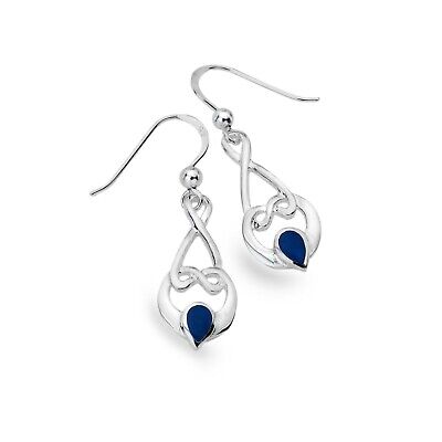 Lapis Celtic Love Knot Earrings Solid Sterling Silver Drops 925 Stamp