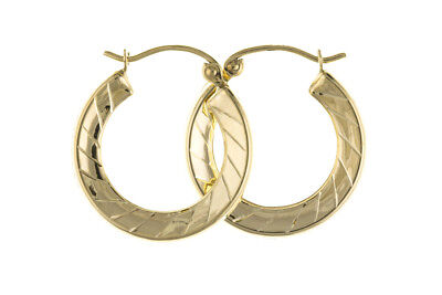 Hoop Earrings Yellow Gold Round Creole Diamond Cut 18mm Hallmarked
