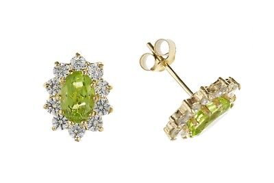 9ct Gold Peridot Stud Earrings Oval Cluster Studs August Birthstone Hallmark