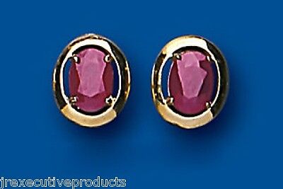 9ct Gold Ruby Stud Earrings Yellow Gold Oval Solitaire July Birthstone