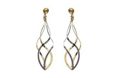 Two Colour Gold Drop Earrings 9ct Yellow and White Gold Hallmarked Drops Dangly