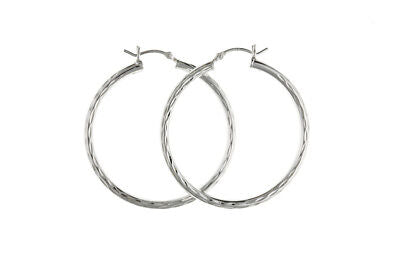 Silver Hoop Creole Earrings Diamond Cut 30mm 925 hallmark