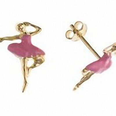 Yellow Gold Ballerina Stud Earrings Pin Enamel Detail Solid 9 Carat Dancing Girl