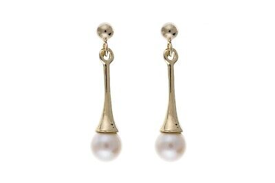 9ct Yellow Gold Pearl Drop Earrings Freshwater Cultured Wedding Bridal Jewellery