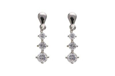 9ct White Gold Drop Earrings Trilogy Three Stone Drops Hallmarked British Made