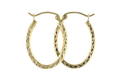 Oval Gold Hoop Earrings Creole Yellow Gold Diamond Cut 23 x 16mm Hallmarked
