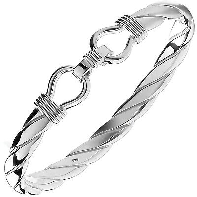 Sterling Silver Stirrup Bangle 8mm Wide Twist Mens Gents Hallmarked British Made