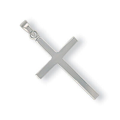 White Gold Plain Cross Pendant British Made Hallmarked