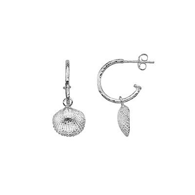 Cockle Shell Hoop Earrings Solid Sterling Silver 925 Hallmarked Hoops