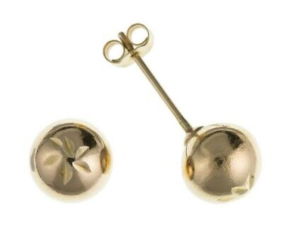 9ct 4mm Ball Stud Earrings Solid Yellow Gold Studs Diamond Cut British Made