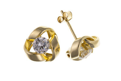Three Colour Gold Knot Stud Earrings 8mm Studs Rose White Yellow Gold Hallmarked