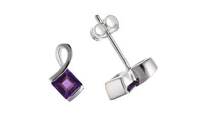 Real Amethyst Silver Earrings Square Studs 925 hallmark