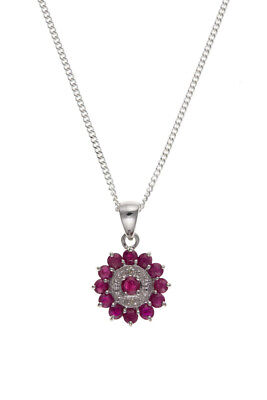 Ruby and Diamond Set Solid Sterling Silver Pendant and Stud Earrings