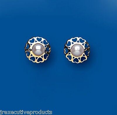 9ct Gold Pearl Button Stud Earrings Freshwater Wedding Bridal Hallmarked
