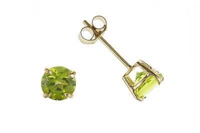 9ct Gold Peridot Stud Earrings Solitaire Yellow Gold August Birthstone