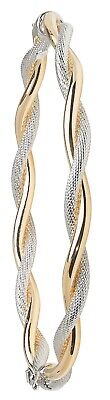 Two Colour Gold Bangle Ladies Twist Hinged 9 Carat Hallmarked British Made