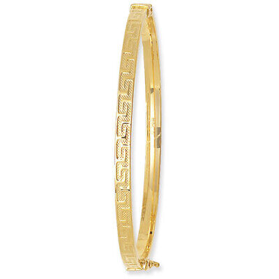 Ladies Greek Key Bangle Yellow Gold Hinged British Made Hallmark Womens Bracelet