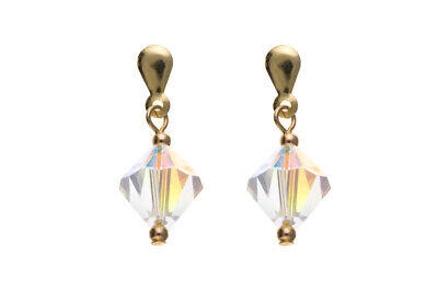 9ct Yellow Gold Austrian Crystal Earrings Drops Hallmarked British Made