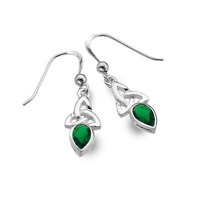 Emerald Celtic Trinity Earrings Drop Sterling Silver 925 Hallmarked Drops