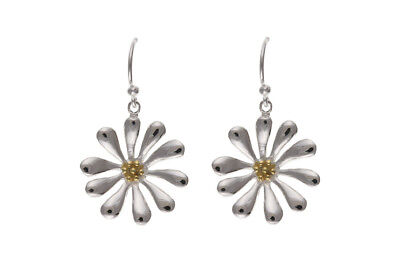 Sterling Silver Flower Set Pendant and Drop Earrings Statement Gold detail