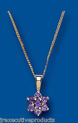 Yellow Gold Amethyst Pendant Cluster 18" Chain Hallmark Real Stone British Made