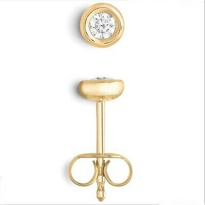 18ct Yellow Gold Diamond Solitaire Earrings Rubover Smooth Set Diamond 0.16ctw